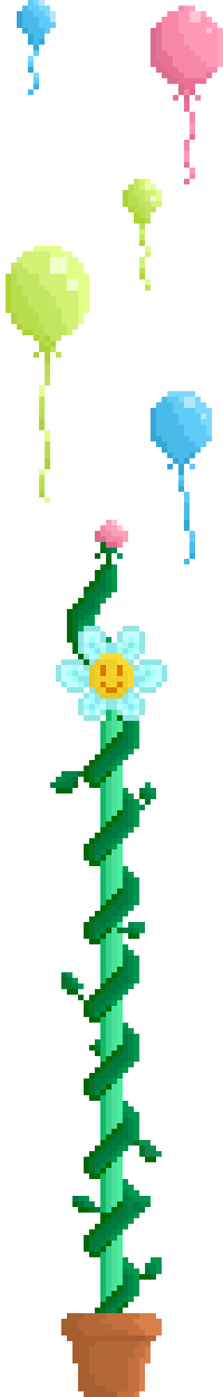 pixel art d'une plante grimpante avec des ballons baudruches