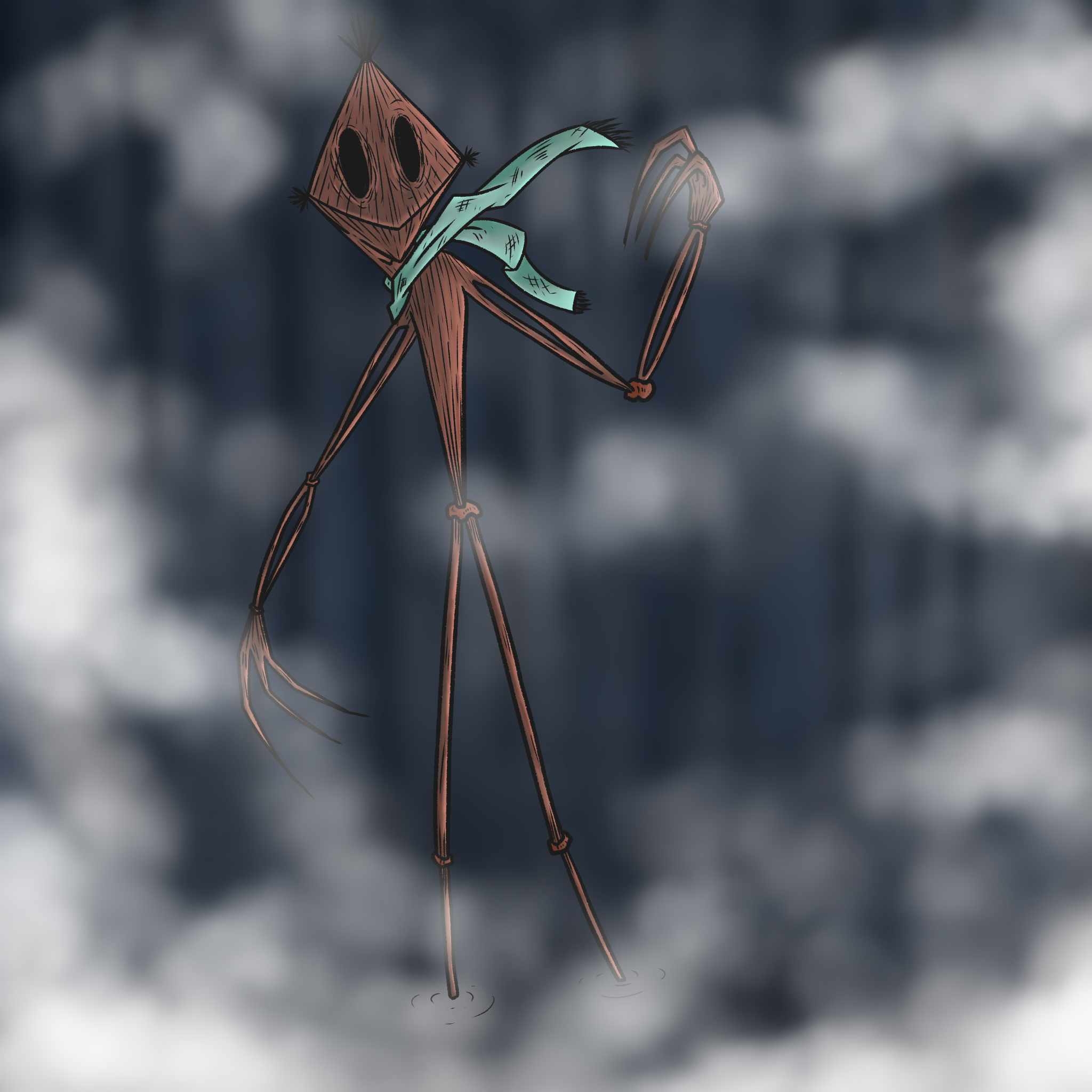 Un épouvantaille des marais caché dans le brouillard.