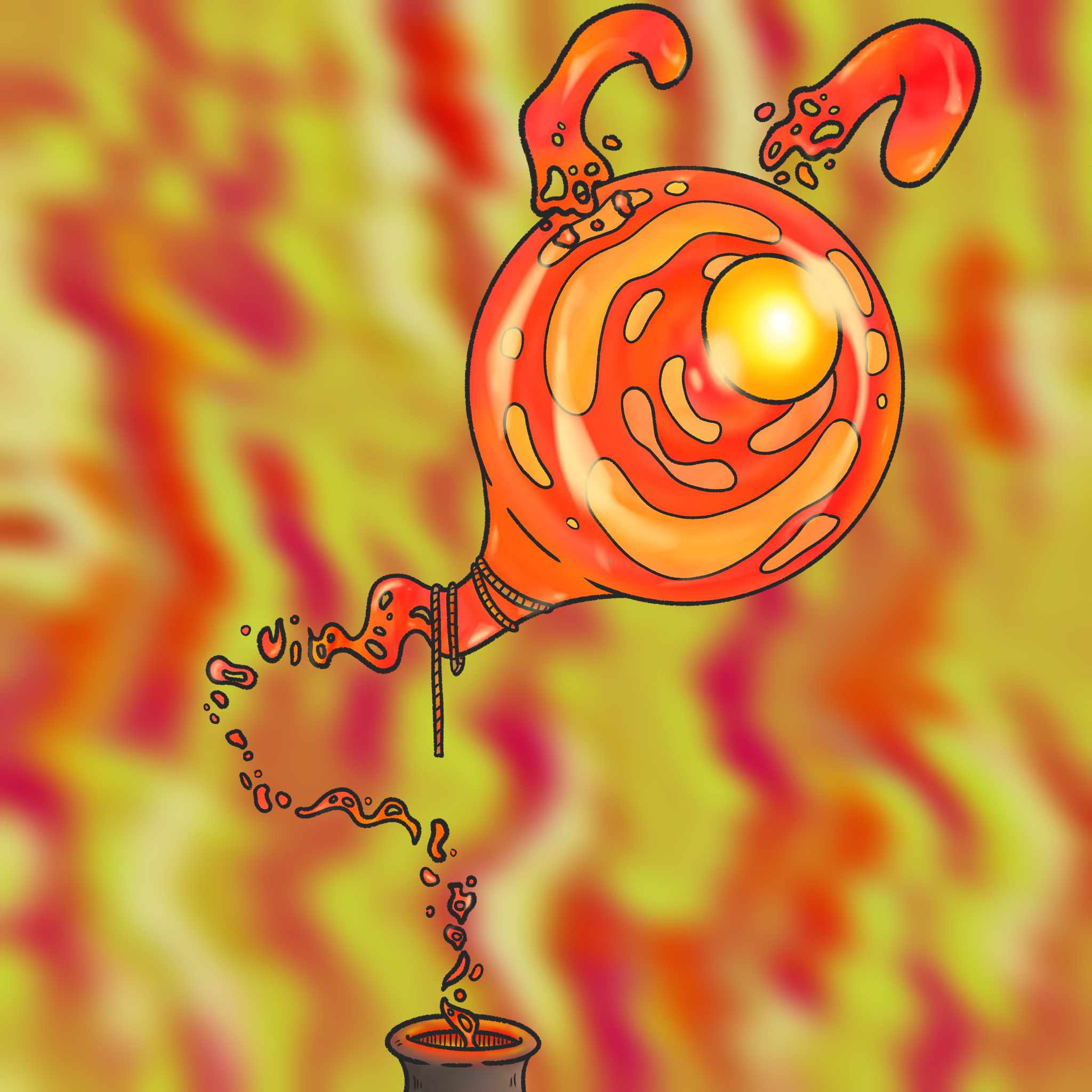 Une fée de feu flotante avec des oreilles tombantes.