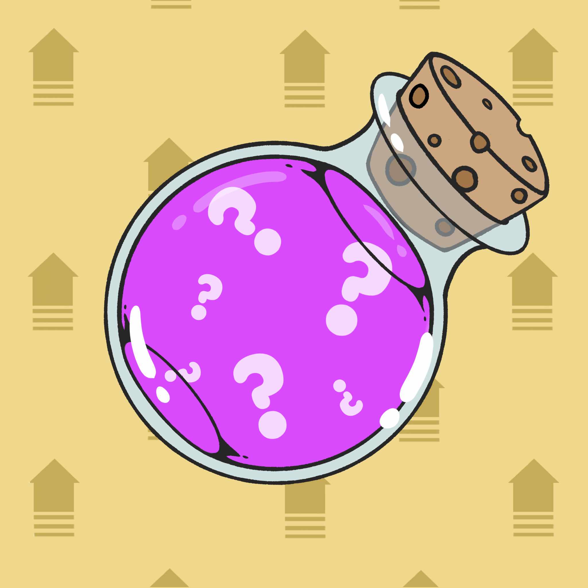 Une potion rose remplis de points d'interrogations aux effets aléatoires.